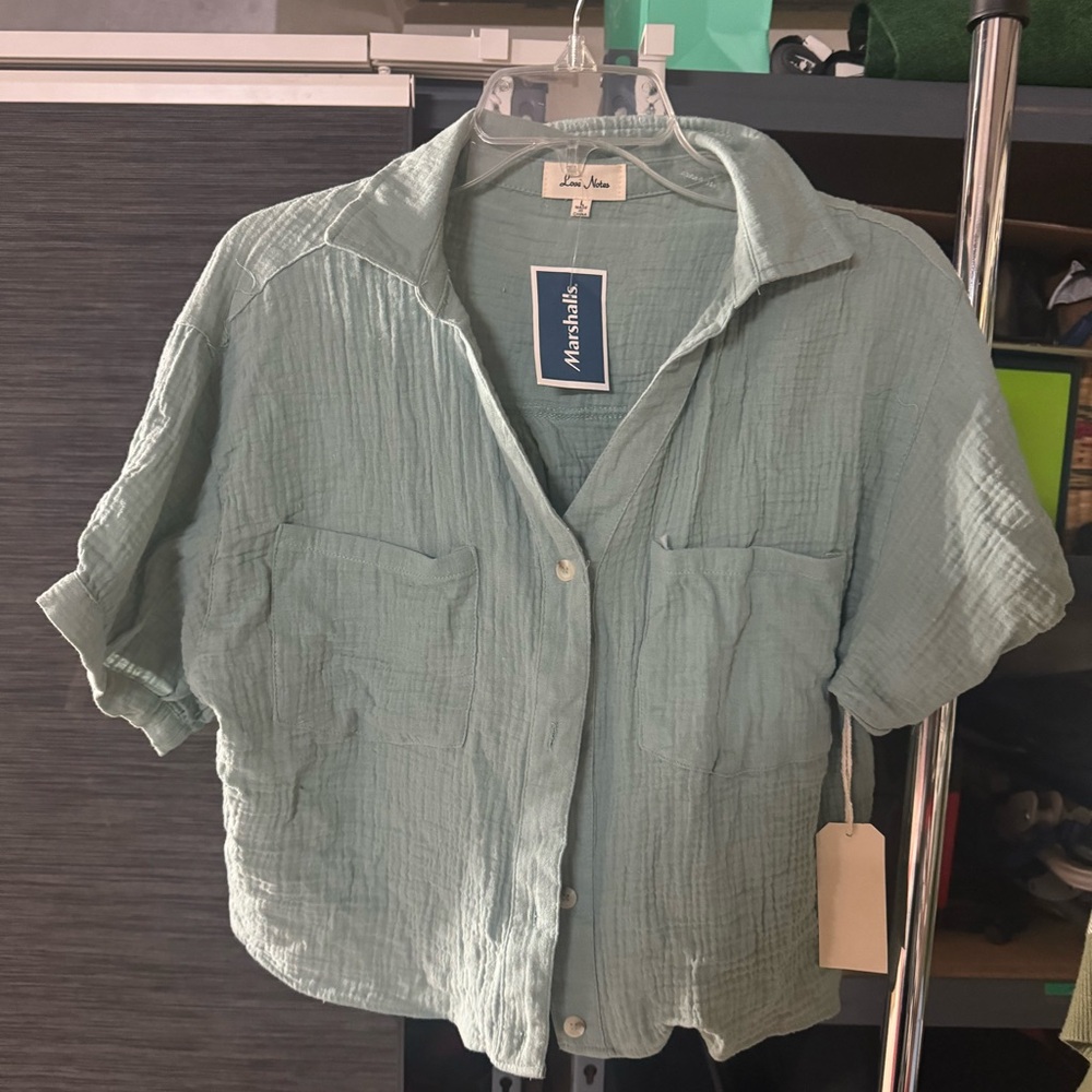 Dusty Blue button down crop
